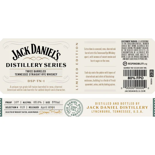 Jack Daniel’s Distillery Series No. 13 Twice Barreled Straight Rye