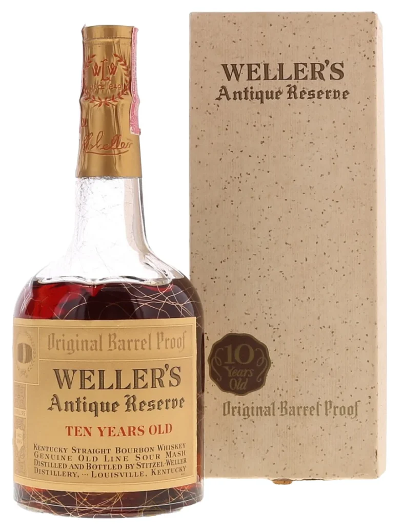 WellerAntiqueReserveOriginalBarrelProof10YearOld4 5Quart110ProofBourbon StitzelWeller