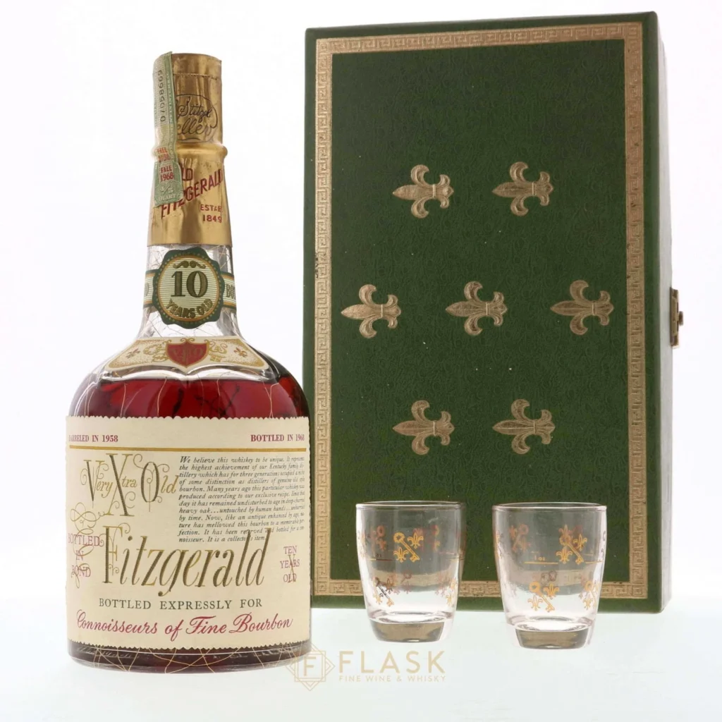 buy spirits bourbon very xtra old fitzgerald 1958 10 year old bourbon gift set with glasses 100 proof stitzel weller online 29248857505960