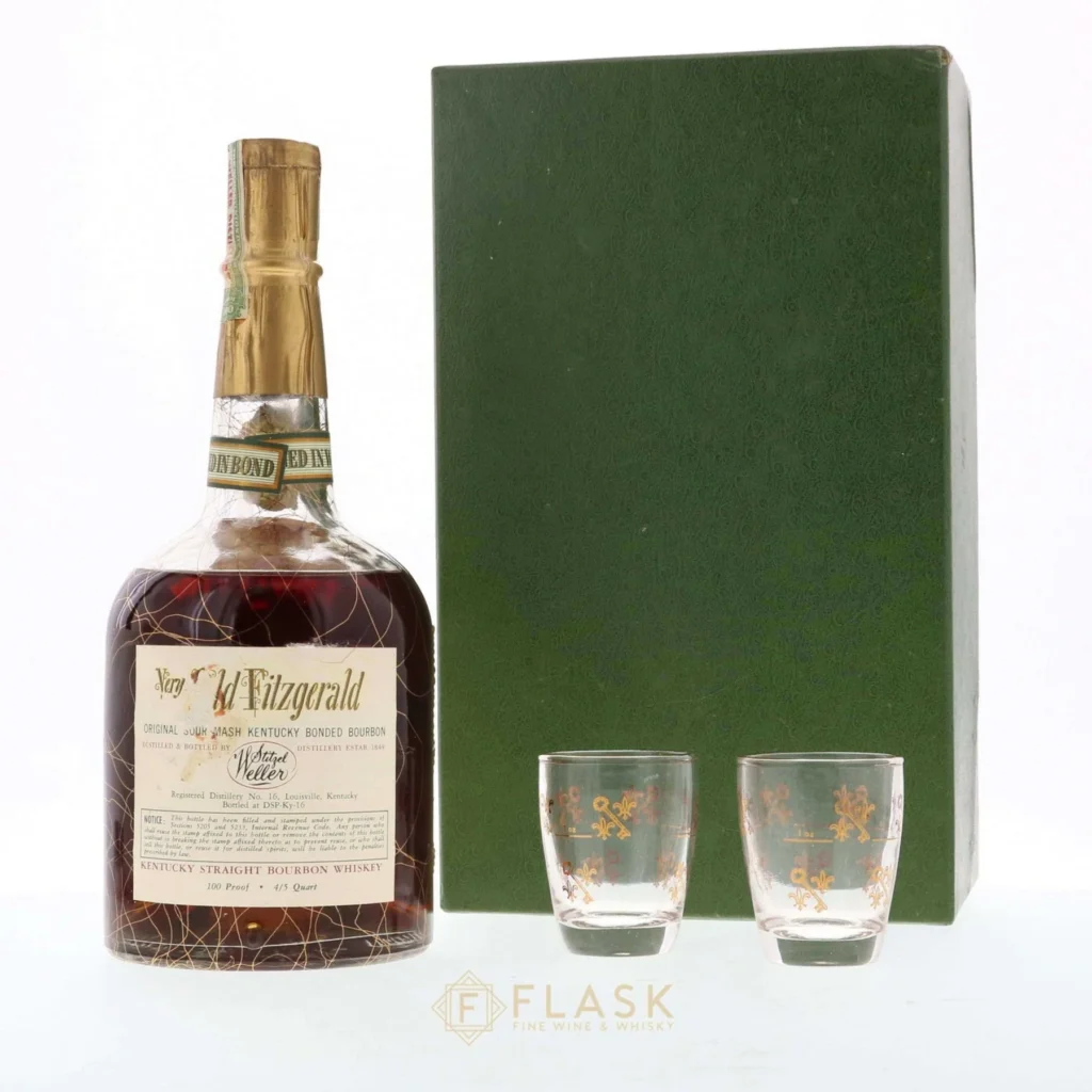 buy spirits bourbon very xtra old fitzgerald 1958 10 year old bourbon gift set with glasses 100 proof stitzel weller online 29261677265064